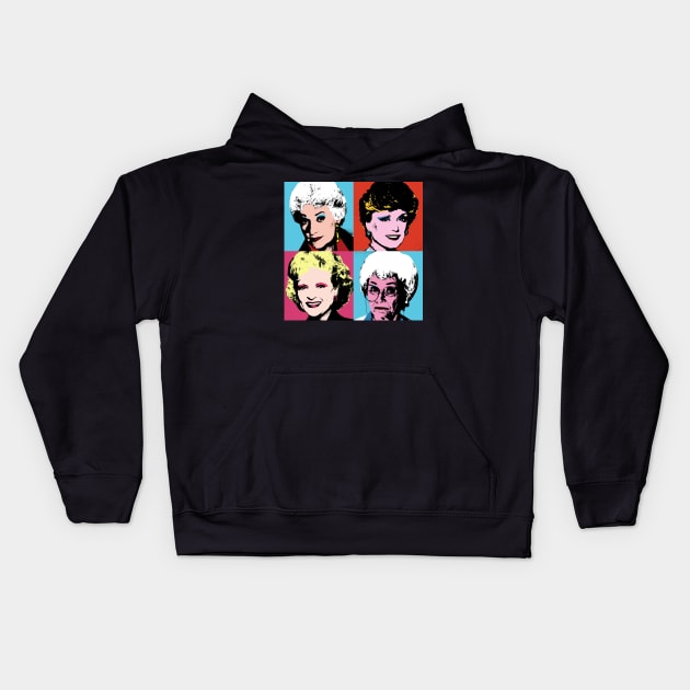 Golden Warhol Girls Kids Hoodie by RetroFreak